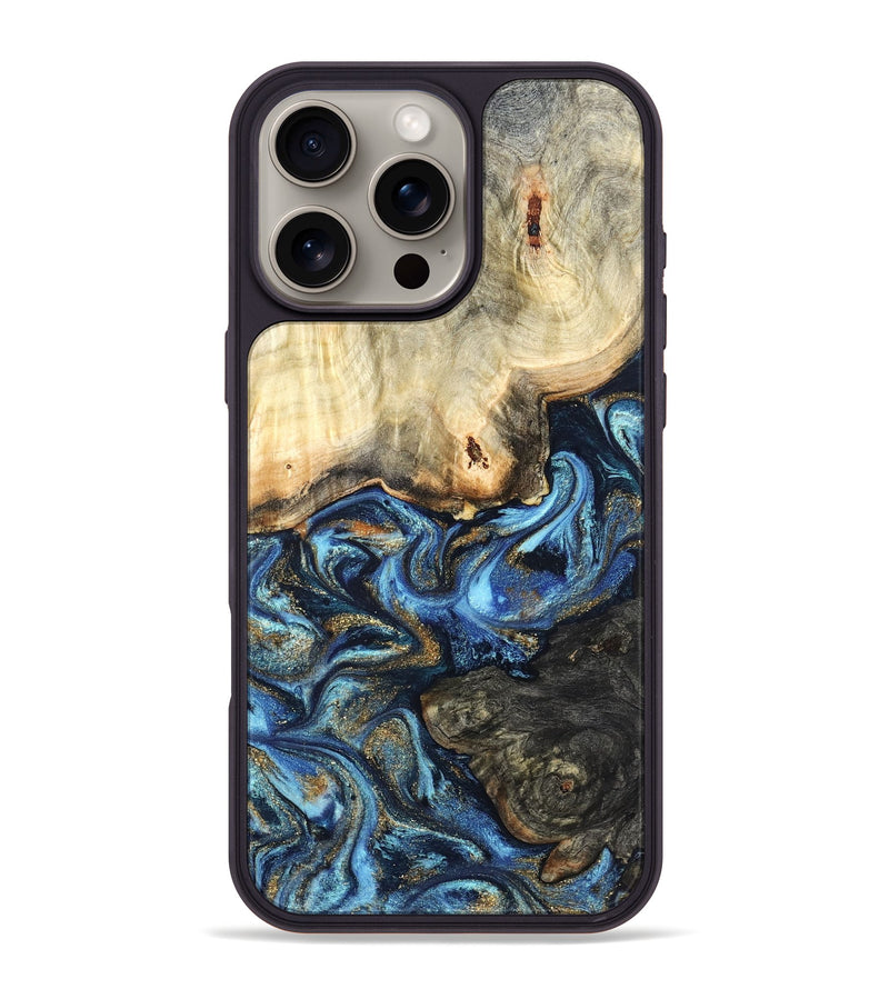 iPhone 16 Pro Max Wood Phone Case - Lonnie (Teal & Gold, 820764)