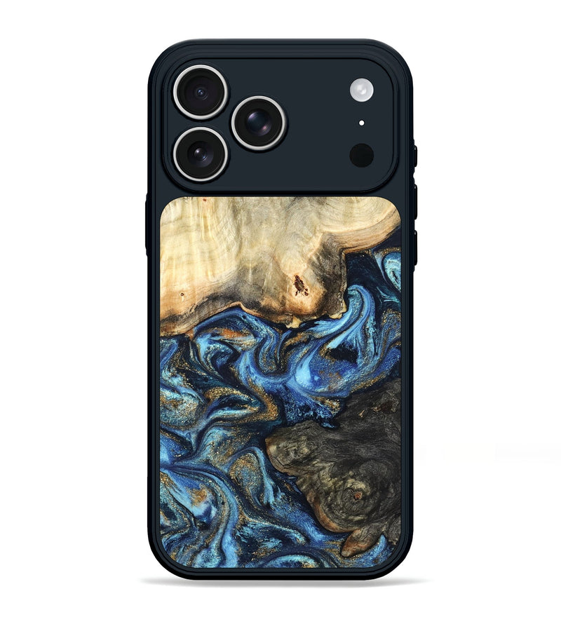 iPhone 17 Pro Max Wood Phone Case - Lonnie (Teal & Gold, 820764)