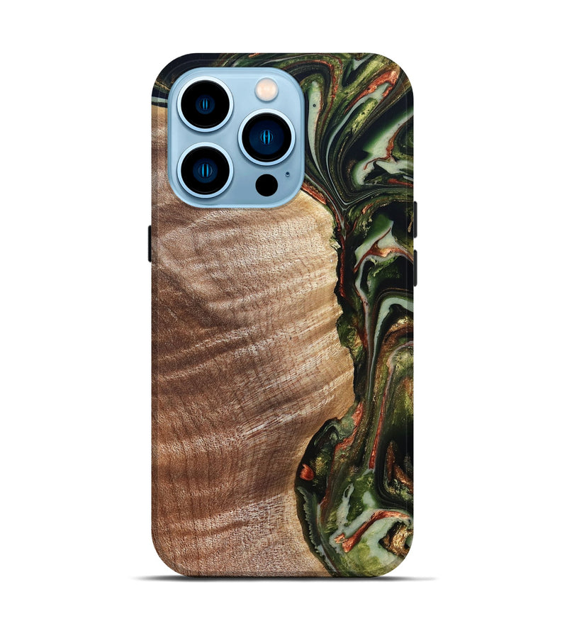 iPhone 14 Pro Wood Live Edge Phone Case - Yoselin (Green, 820803)