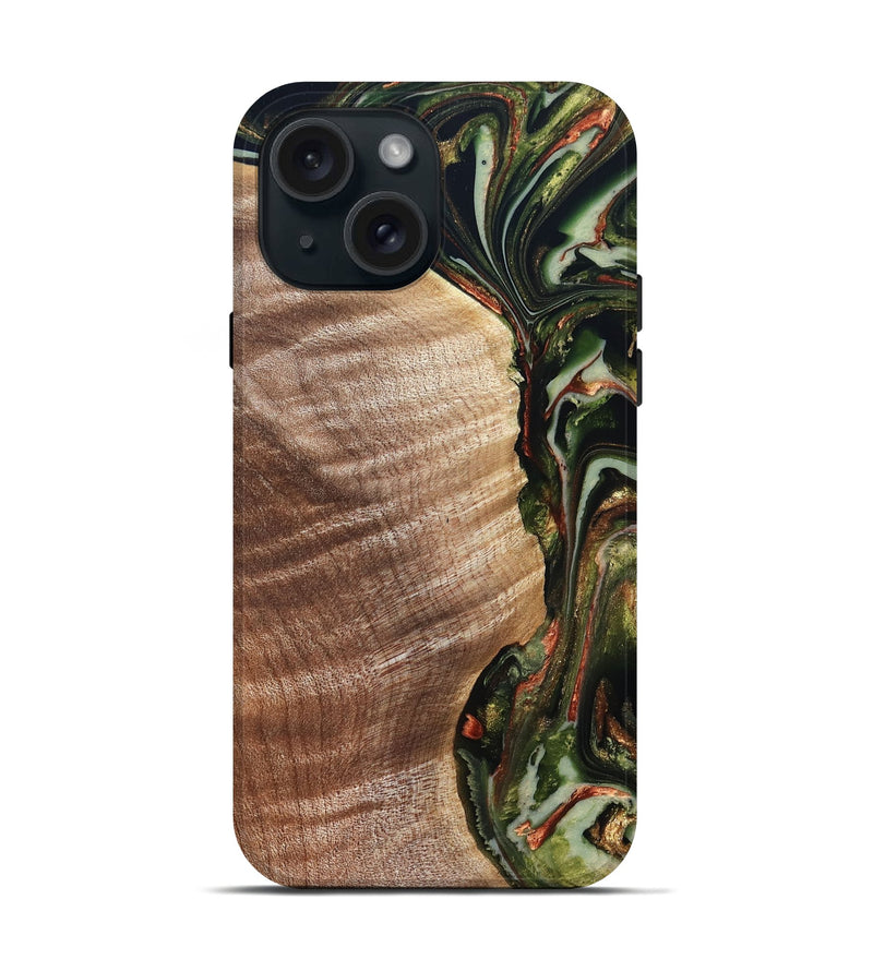 iPhone 15 Wood Live Edge Phone Case - Yoselin (Green, 820803)
