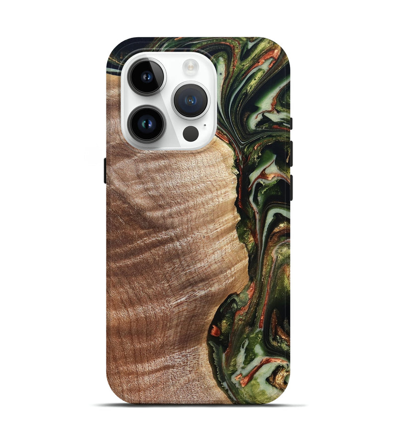 iPhone 15 Pro Wood Live Edge Phone Case - Yoselin (Green, 820803)