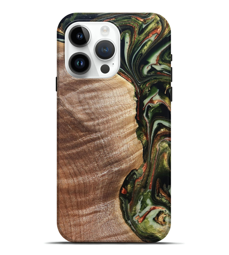 iPhone 15 Pro Max Wood Live Edge Phone Case - Yoselin (Green, 820803)