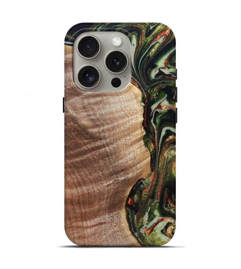 iPhone 16 Pro Wood Live Edge Phone Case - Yoselin (Green, 820803)
