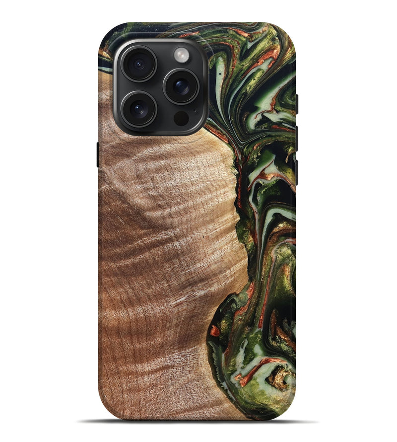 iPhone 16 Pro Max Wood Live Edge Phone Case - Yoselin (Green, 820803)