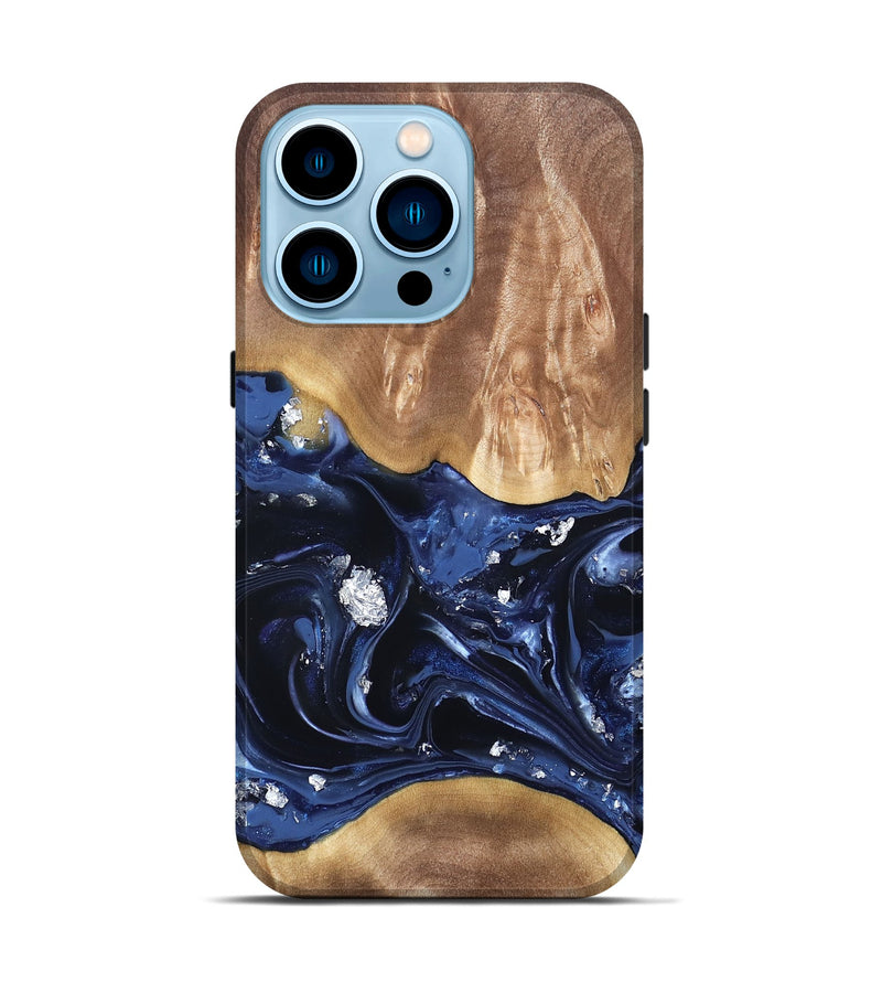 iPhone 14 Pro Wood Live Edge Phone Case - Cortney (Blue, 820809)