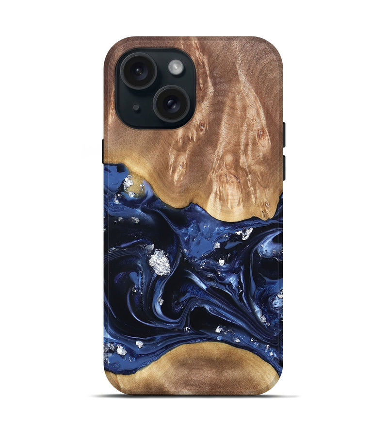 iPhone 15 Wood Live Edge Phone Case - Cortney (Blue, 820809)