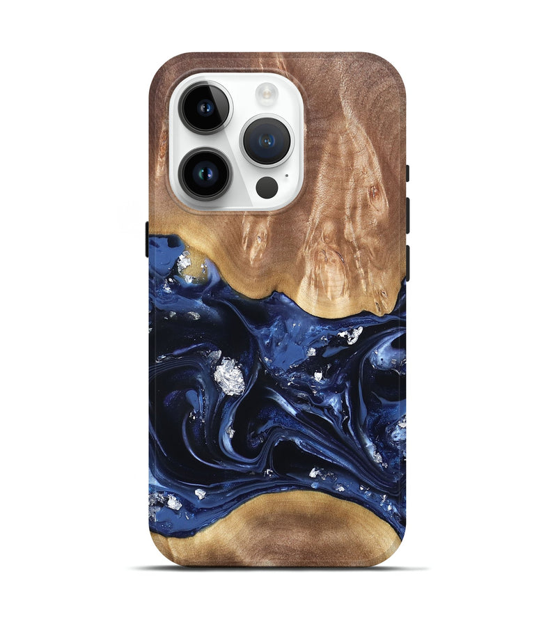 iPhone 15 Pro Wood Live Edge Phone Case - Cortney (Blue, 820809)