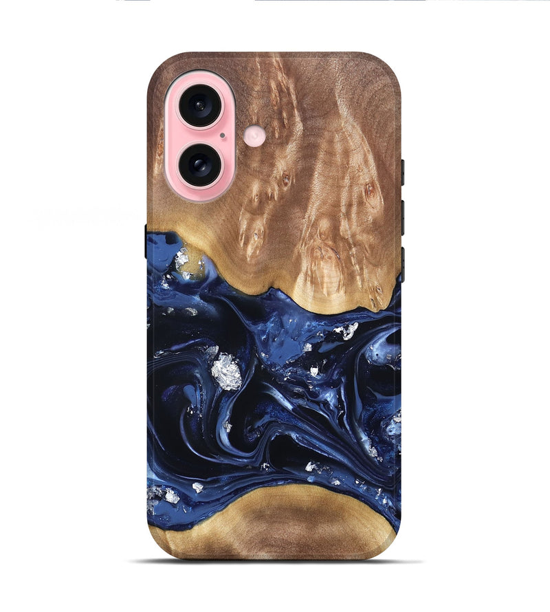 iPhone 16 Wood Live Edge Phone Case - Cortney (Blue, 820809)