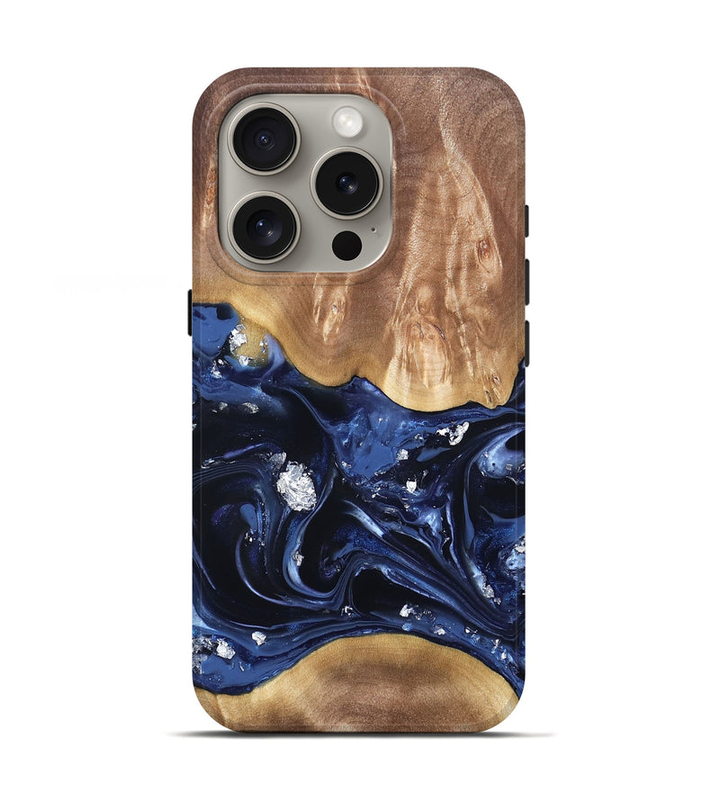iPhone 16 Pro Wood Live Edge Phone Case - Cortney (Blue, 820809)