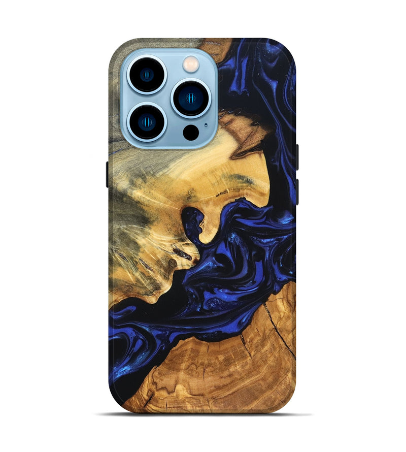 iPhone 14 Pro Wood Live Edge Phone Case - Ayah (Blue, 820811)