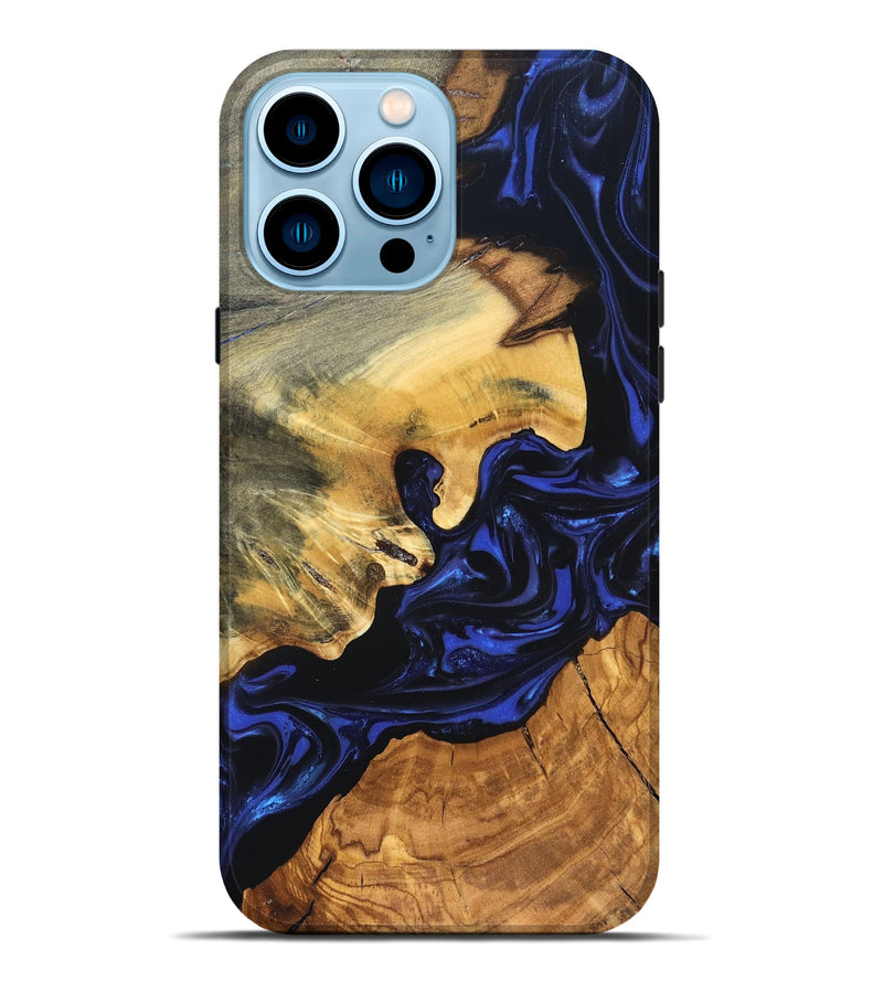 iPhone 14 Pro Max Wood Live Edge Phone Case - Ayah (Blue, 820811)