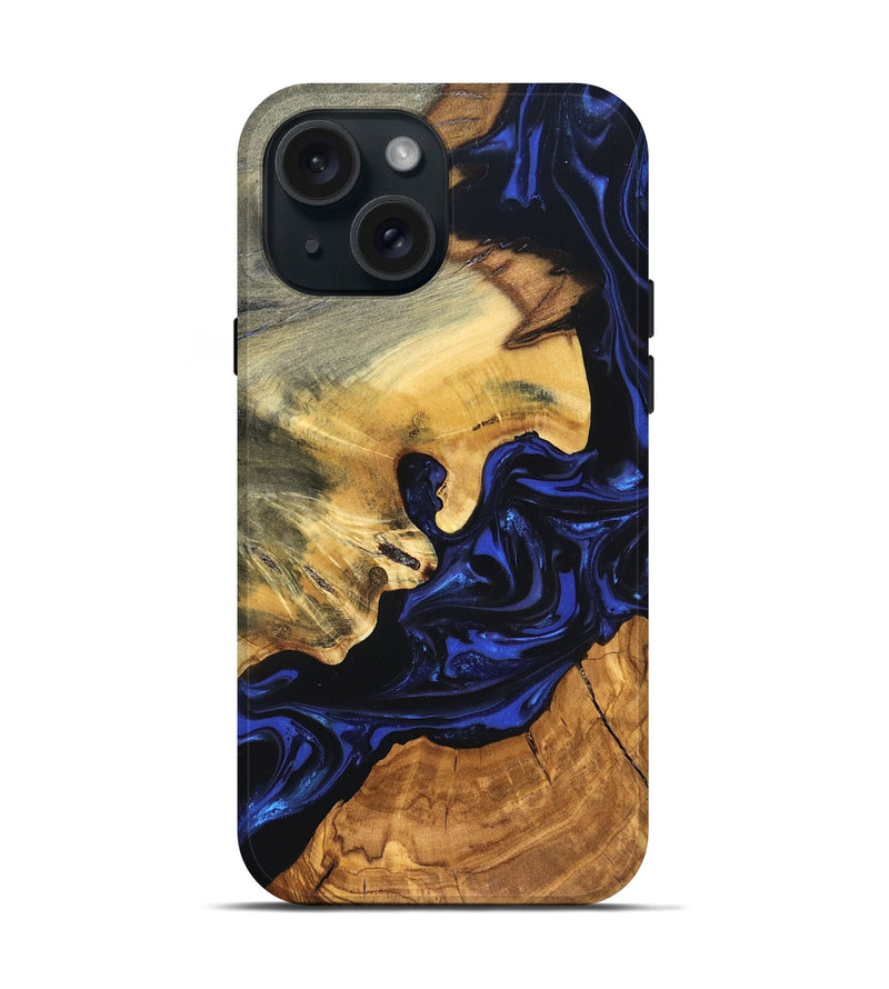 iPhone 15 Wood Live Edge Phone Case - Ayah (Blue, 820811)