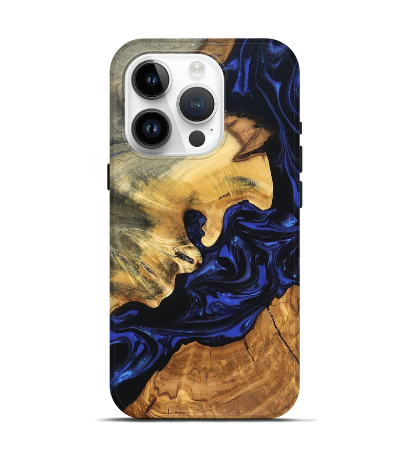 iPhone 15 Pro Wood Live Edge Phone Case - Ayah (Blue, 820811)