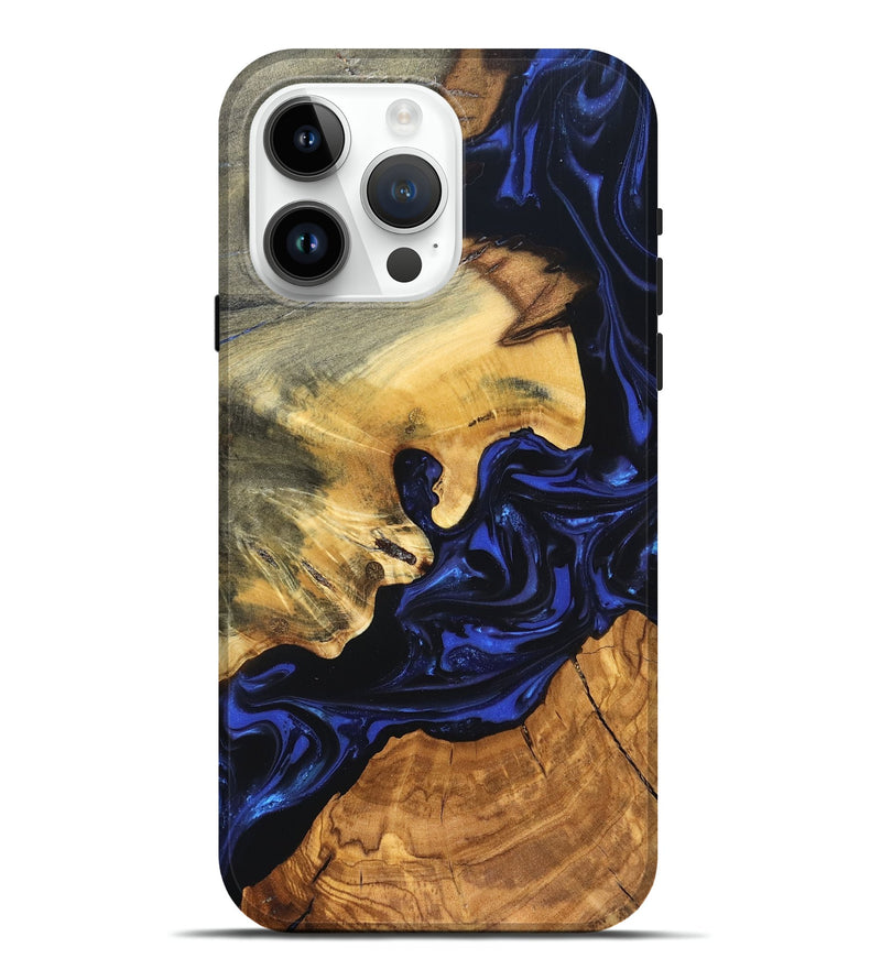 iPhone 15 Pro Max Wood Live Edge Phone Case - Ayah (Blue, 820811)