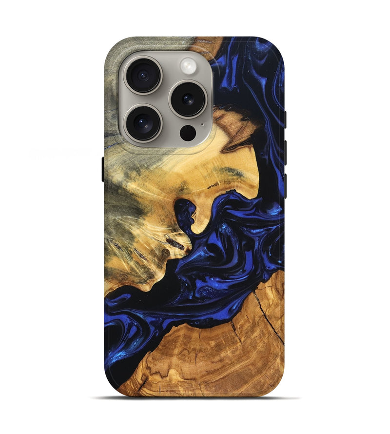 iPhone 16 Pro Wood Live Edge Phone Case - Ayah (Blue, 820811)
