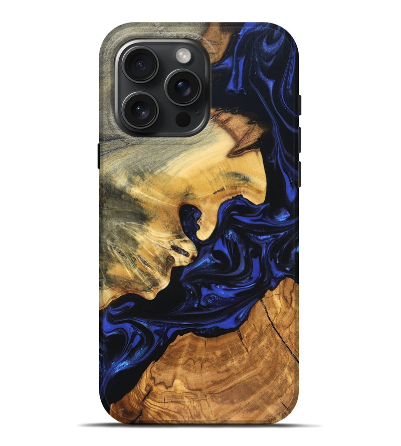 iPhone 16 Pro Max Wood Live Edge Phone Case - Ayah (Blue, 820811)