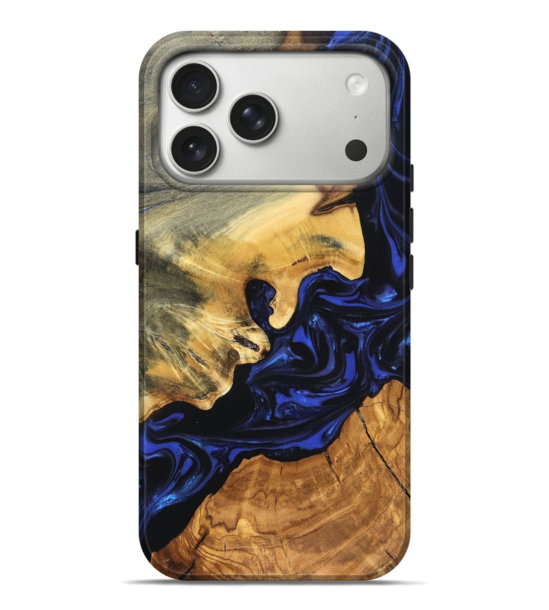 iPhone 17 Pro Max Wood Live Edge Phone Case - Ayah (Blue, 820811)