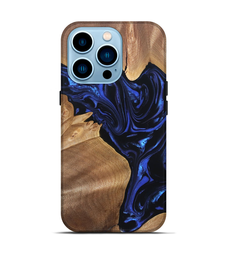 iPhone 14 Pro Wood Live Edge Phone Case - Lorena (Blue, 820813)