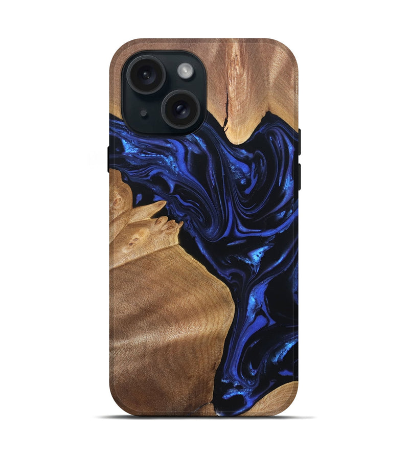 iPhone 15 Wood Live Edge Phone Case - Lorena (Blue, 820813)