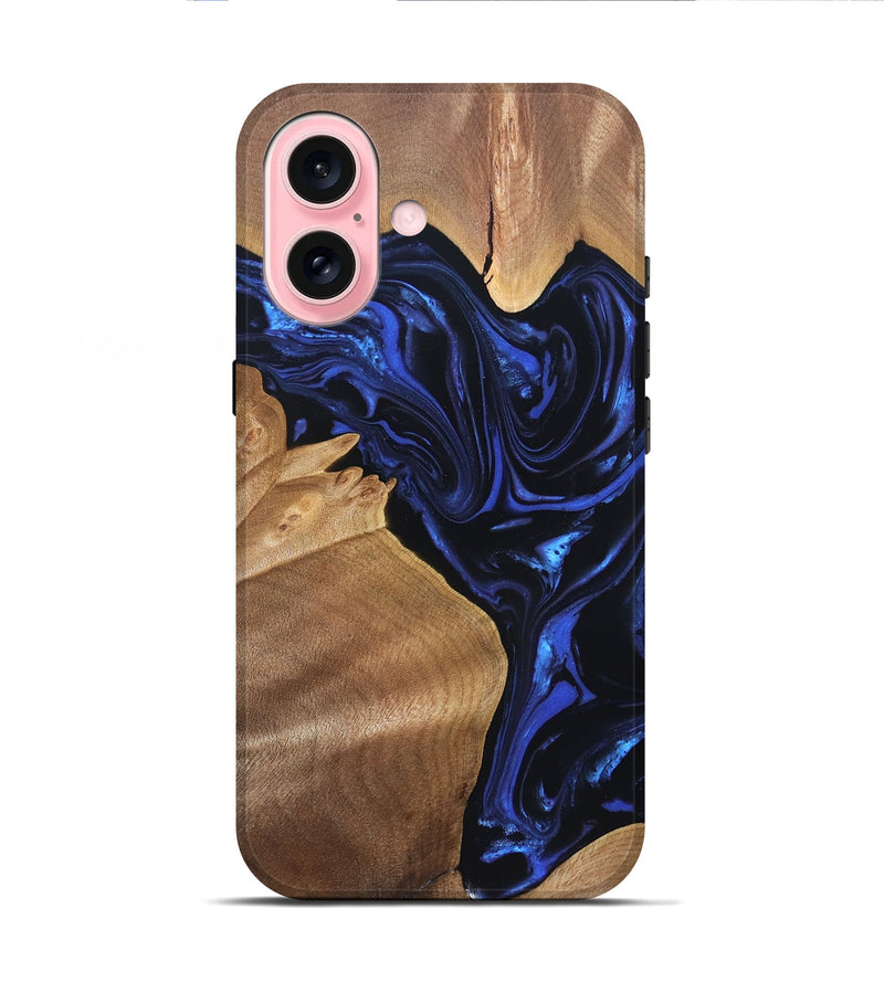 iPhone 16 Wood Live Edge Phone Case - Lorena (Blue, 820813)