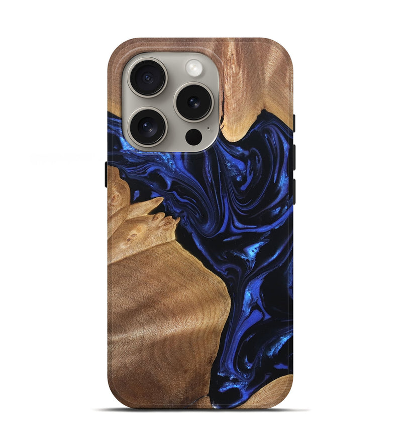 iPhone 16 Pro Wood Live Edge Phone Case - Lorena (Blue, 820813)