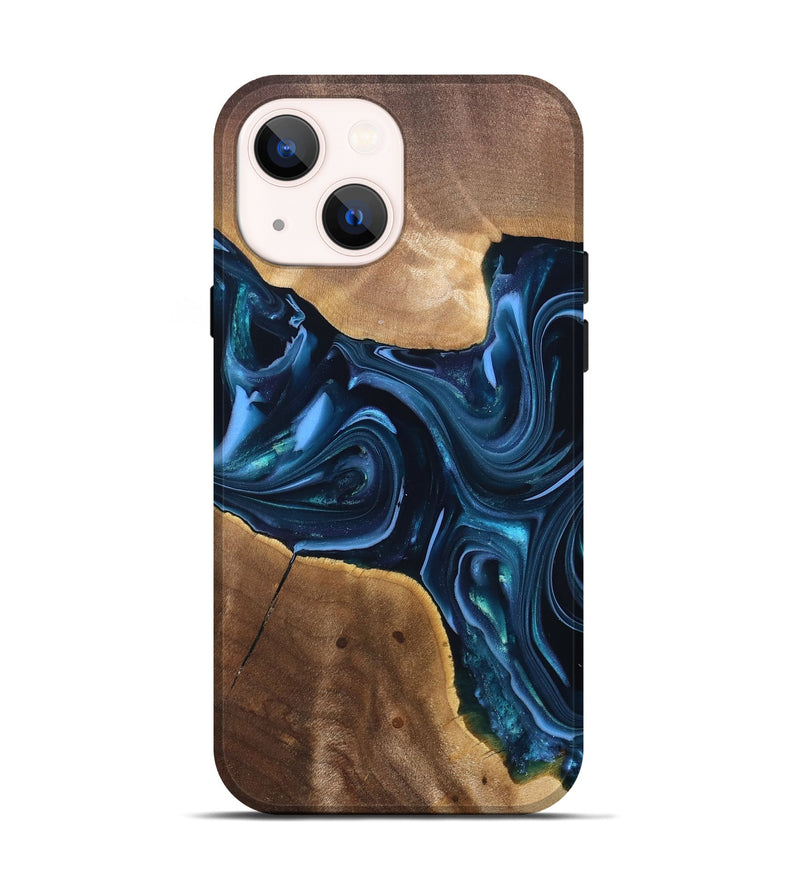 iPhone 14 Wood Live Edge Phone Case - Breana (Blue, 820816)