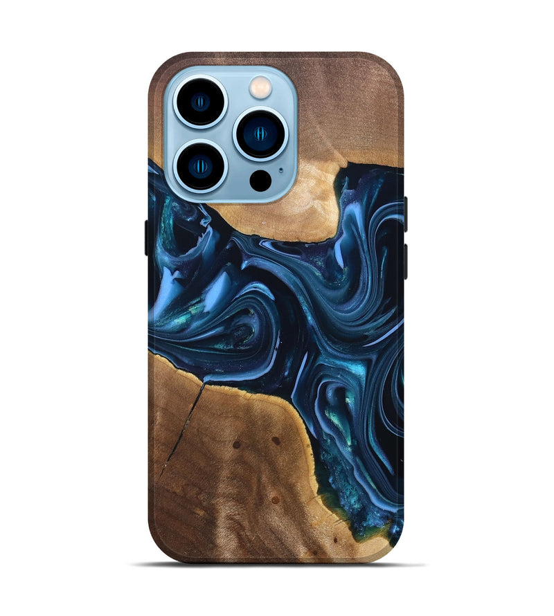 iPhone 14 Pro Wood Live Edge Phone Case - Breana (Blue, 820816)