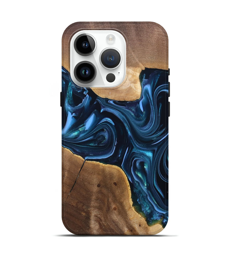 iPhone 15 Pro Wood Live Edge Phone Case - Breana (Blue, 820816)