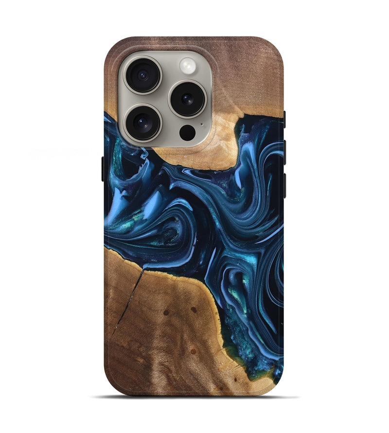 iPhone 16 Pro Wood Live Edge Phone Case - Breana (Blue, 820816)