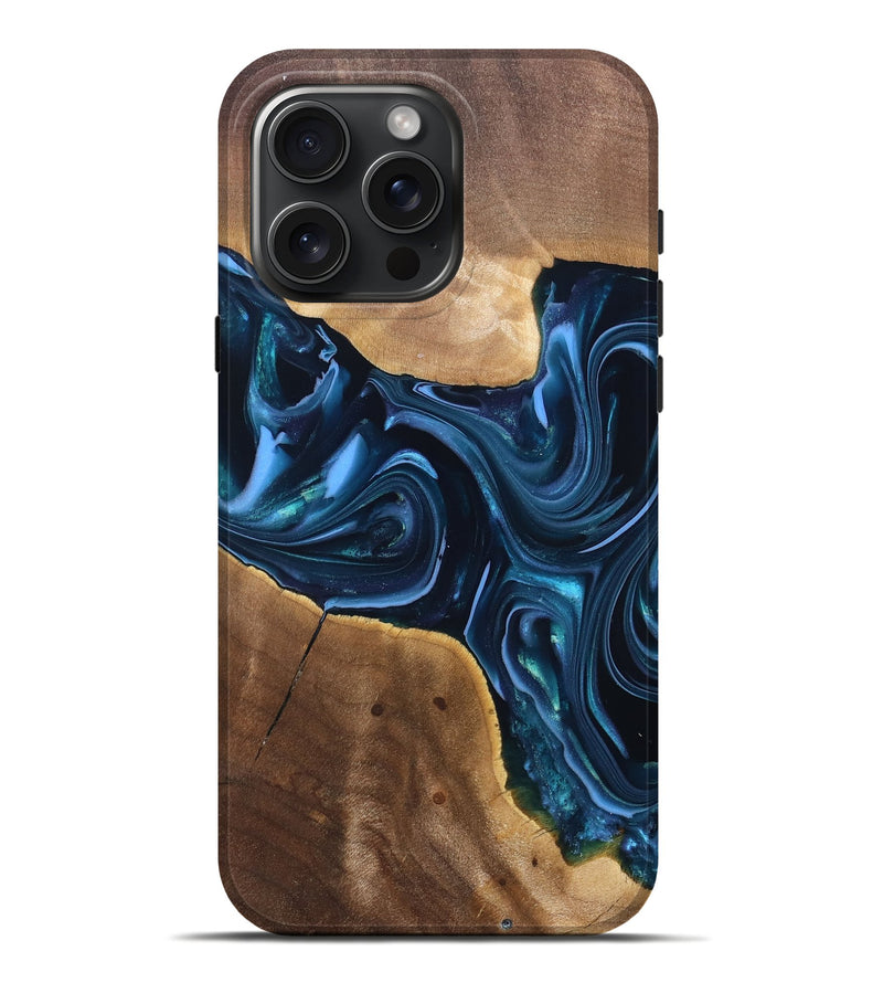iPhone 16 Pro Max Wood Live Edge Phone Case - Breana (Blue, 820816)