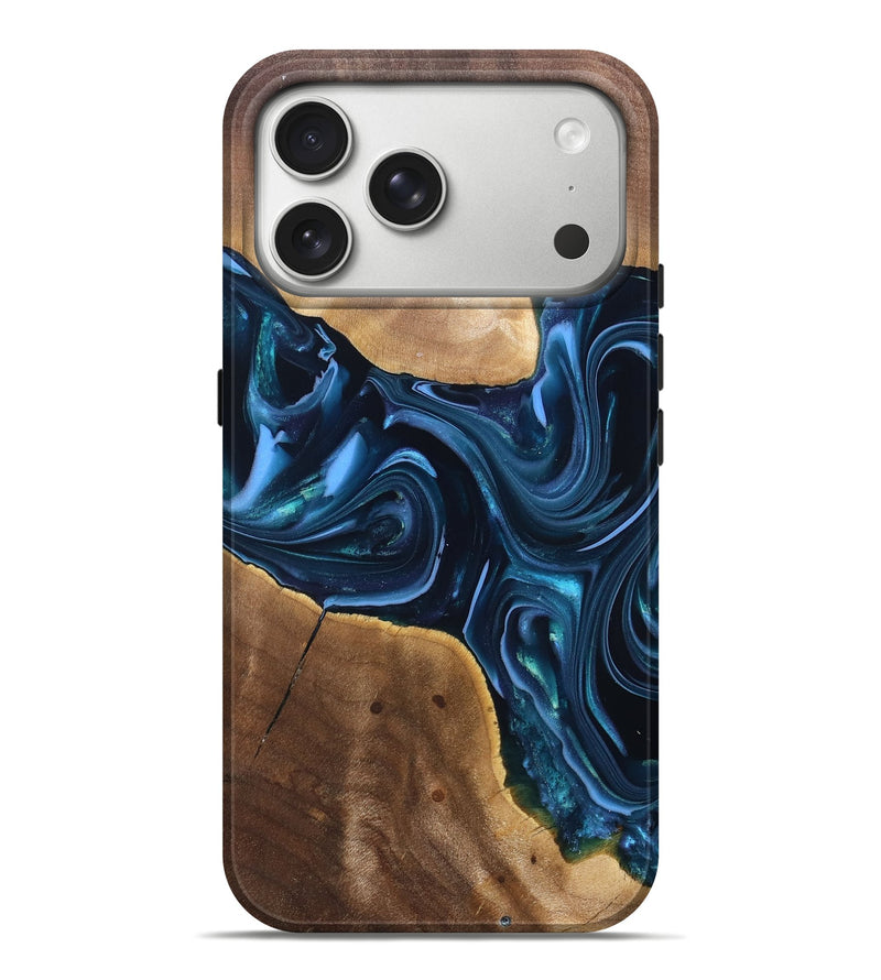 iPhone 17 Pro Max Wood Live Edge Phone Case - Breana (Blue, 820816)