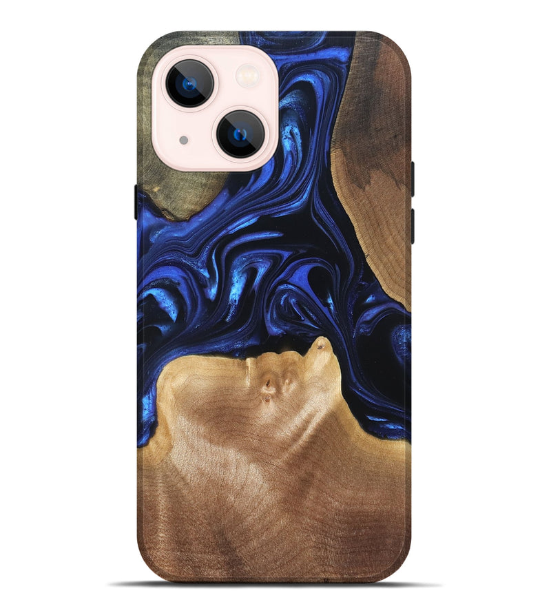 iPhone 14 Plus Wood Live Edge Phone Case - Vonda (Blue, 820820)