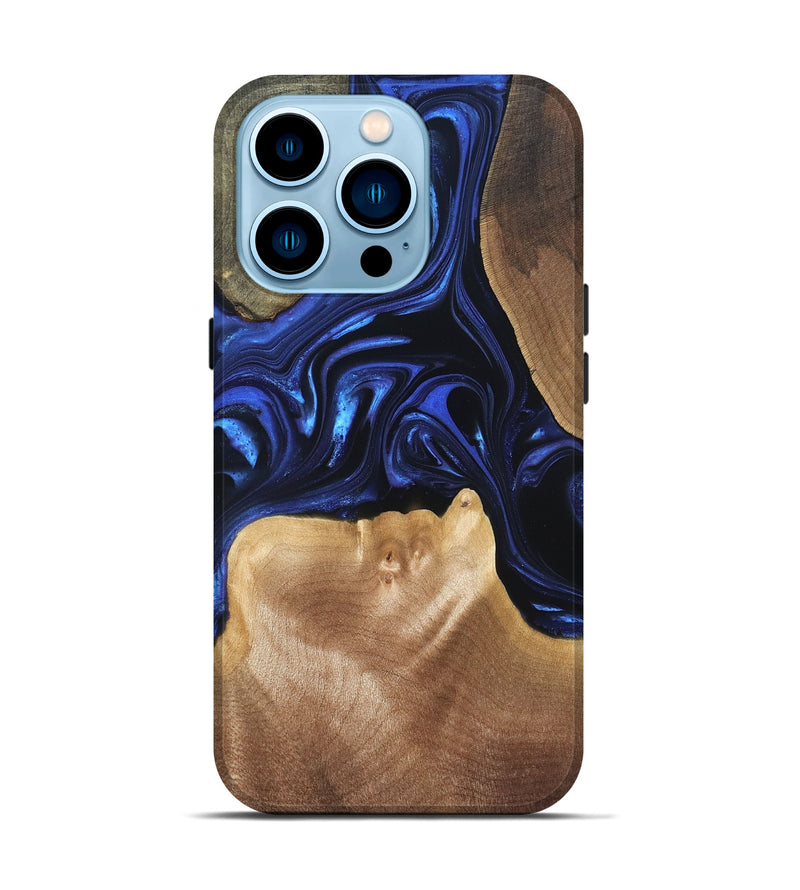 iPhone 14 Pro Wood Live Edge Phone Case - Vonda (Blue, 820820)
