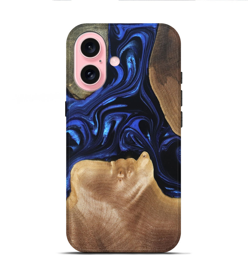 iPhone 16 Wood Live Edge Phone Case - Vonda (Blue, 820820)
