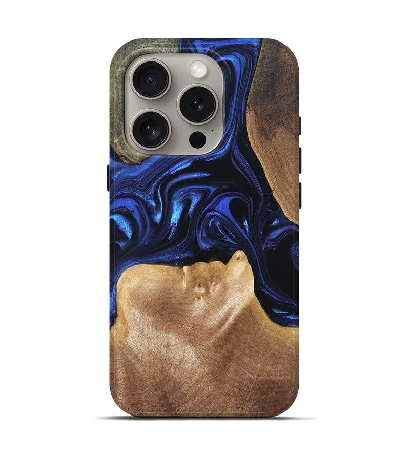 iPhone 16 Pro Wood Live Edge Phone Case - Vonda (Blue, 820820)