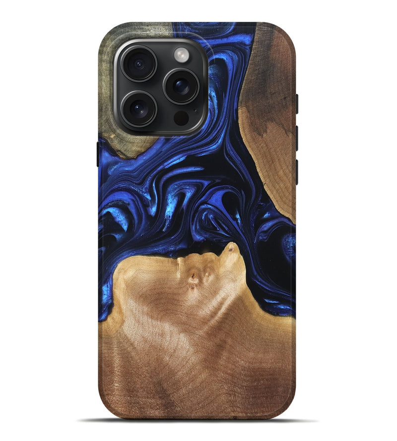 iPhone 16 Pro Max Wood Live Edge Phone Case - Vonda (Blue, 820820)