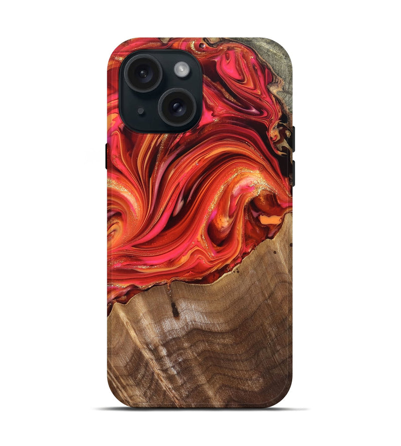iPhone 15 Wood Live Edge Phone Case - Valarie (Red, 820828)