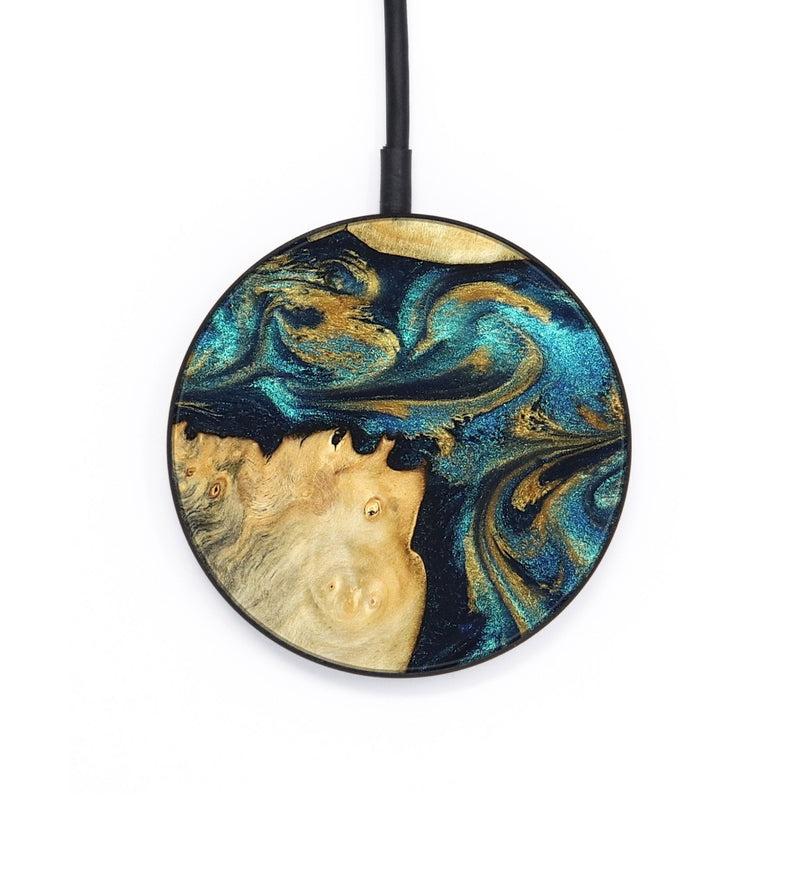 Circle Wood Wireless Charger - Rhoda (Teal & Gold, 820842)