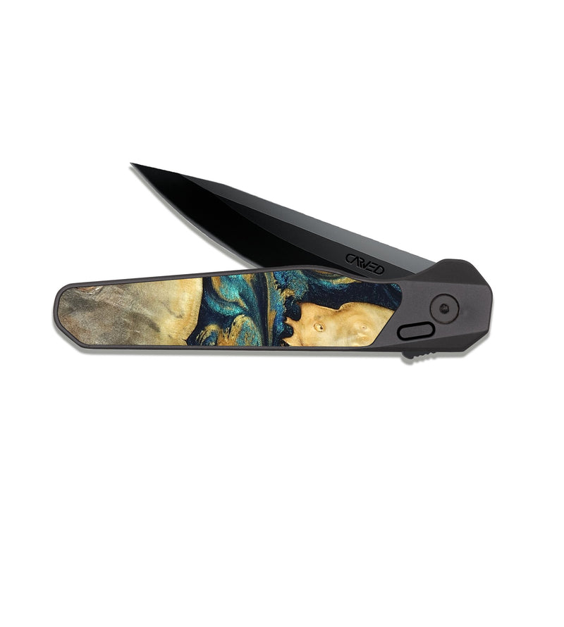 EDC Dark Slate Wood Pocket Knife - Rhoda (Teal & Gold, 820842)