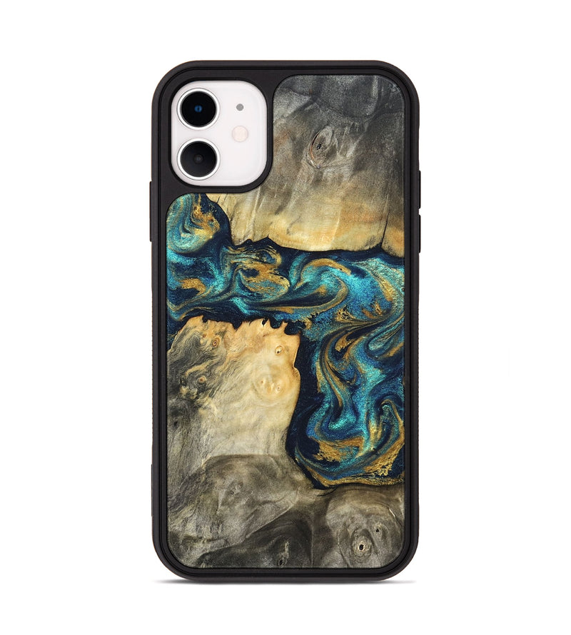 iPhone 11 Wood Phone Case - Rhoda (Teal & Gold, 820842)