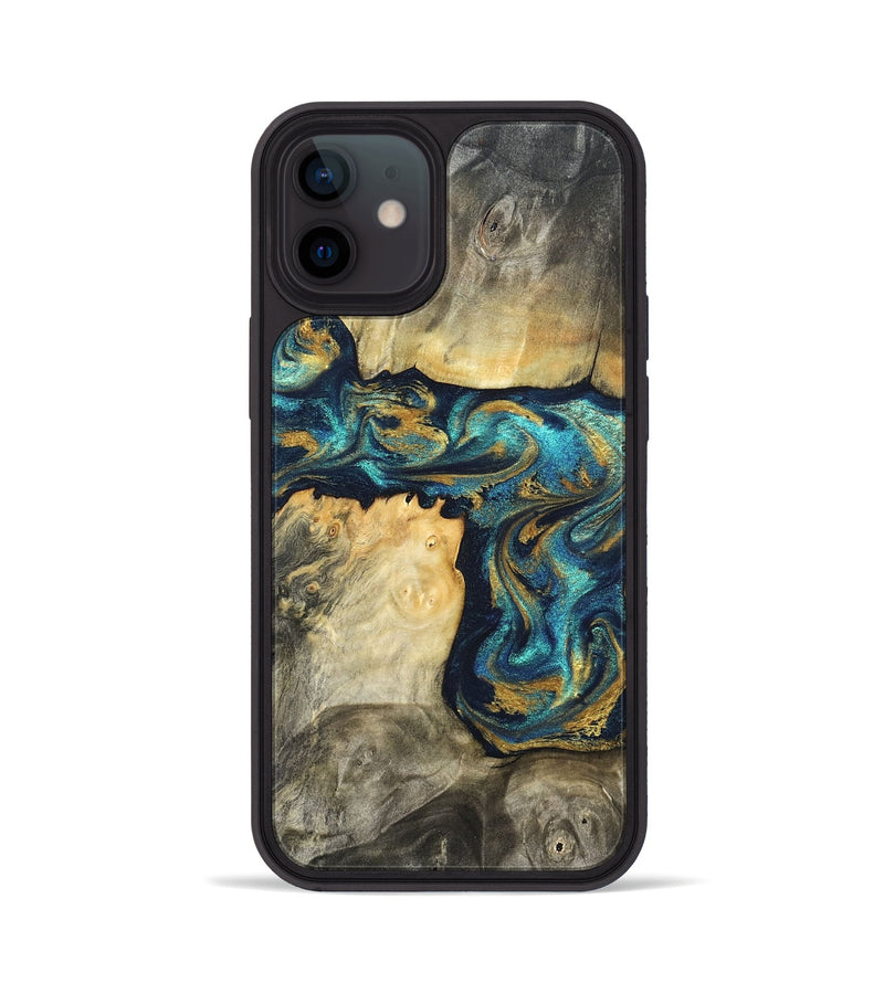 iPhone 12 Wood Phone Case - Rhoda (Teal & Gold, 820842)