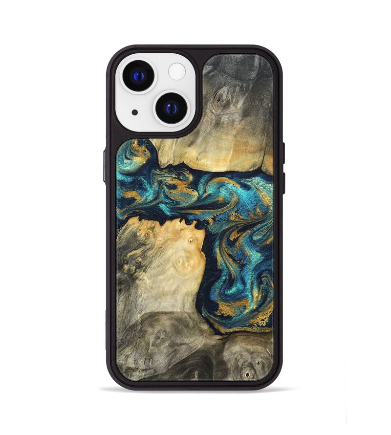 iPhone 13 Wood Phone Case - Rhoda (Teal & Gold, 820842)
