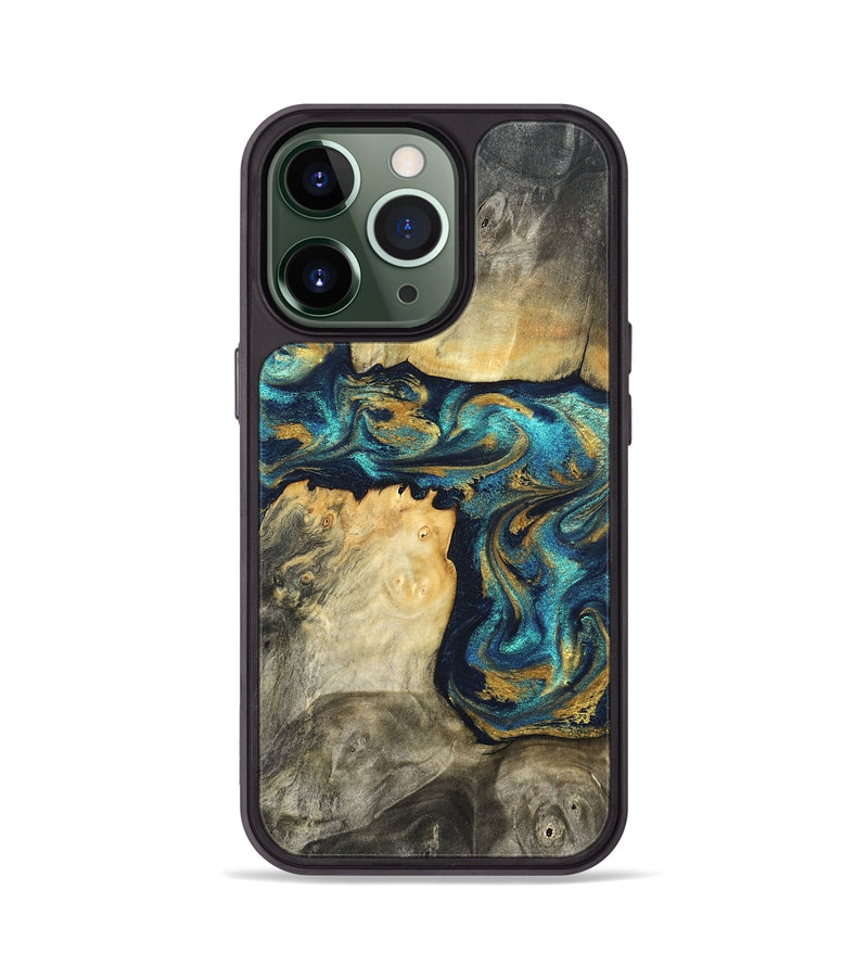 iPhone 13 Pro Wood Phone Case - Rhoda (Teal & Gold, 820842)
