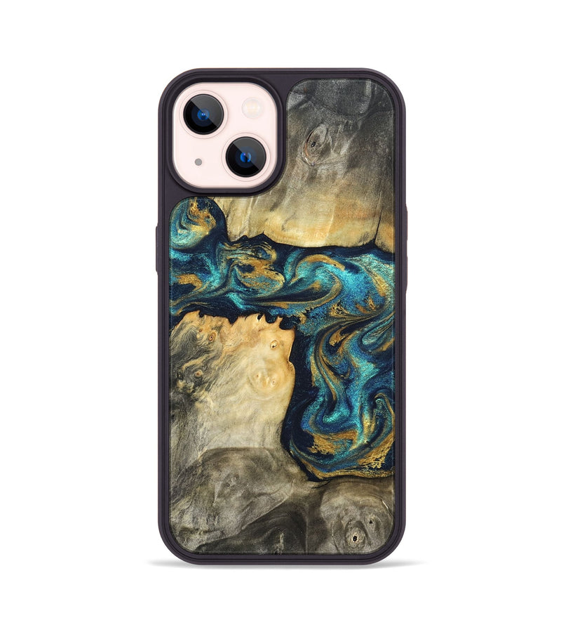 iPhone 14 Wood Phone Case - Rhoda (Teal & Gold, 820842)