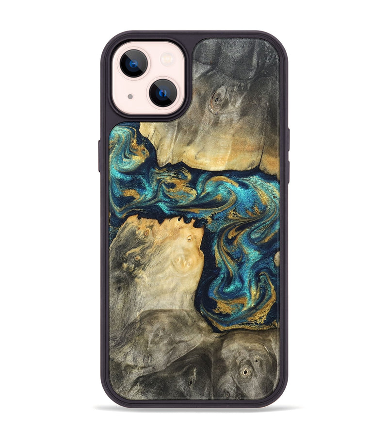 iPhone 14 Plus Wood Phone Case - Rhoda (Teal & Gold, 820842)
