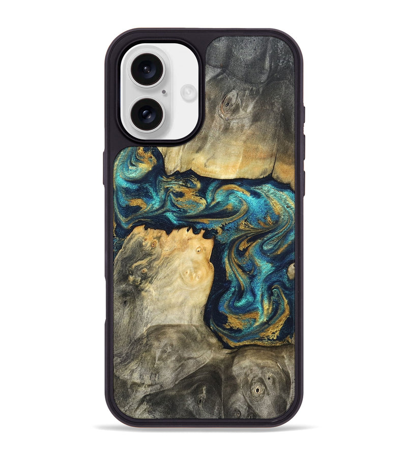 iPhone 16 Plus Wood Phone Case - Rhoda (Teal & Gold, 820842)