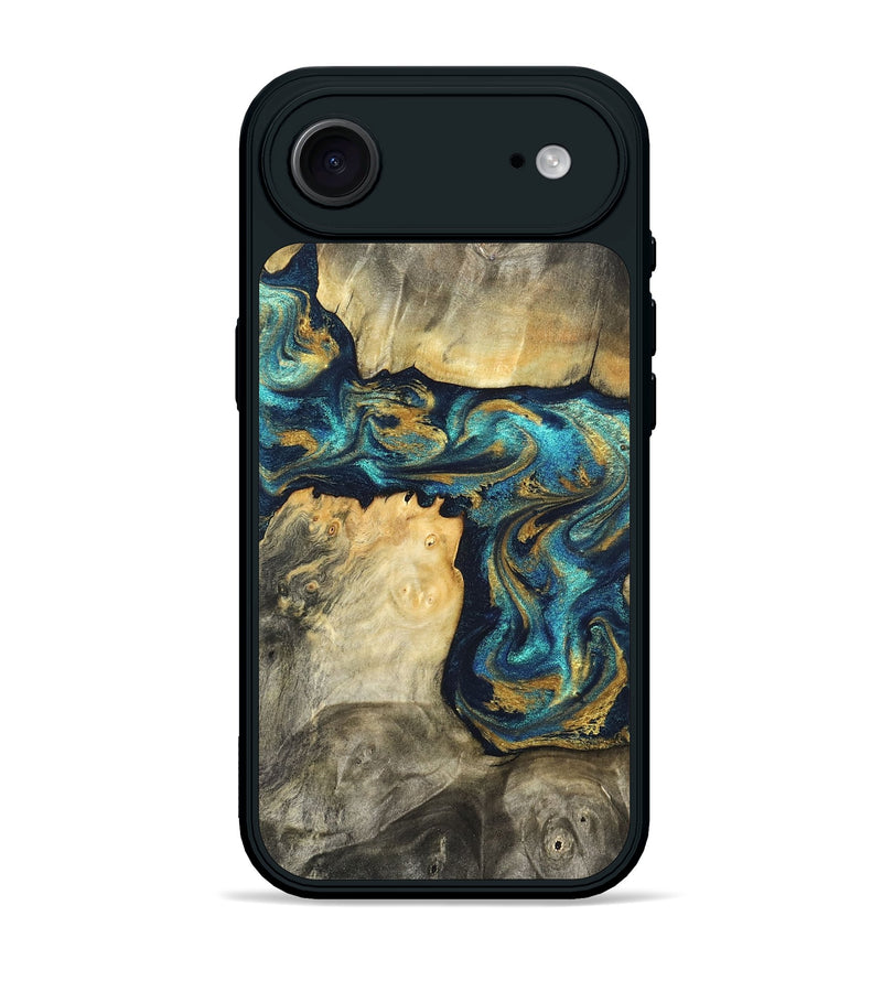 iPhone 17 Air Wood Phone Case - Rhoda (Teal & Gold, 820842)