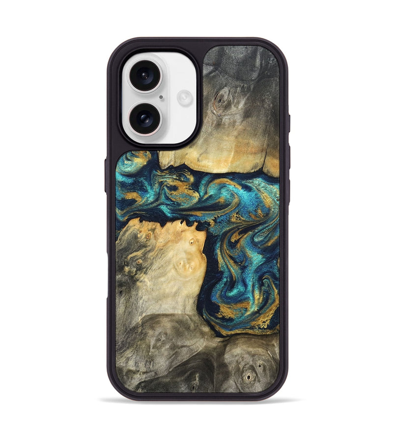 iPhone 17 Wood Phone Case - Rhoda (Teal & Gold, 820842)