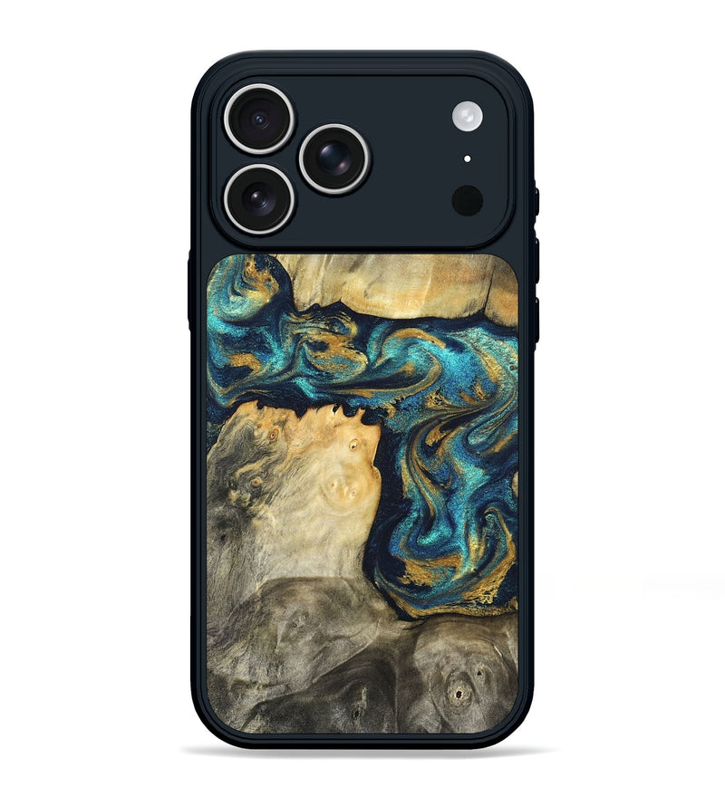 iPhone 17 Pro Max Wood Phone Case - Rhoda (Teal & Gold, 820842)
