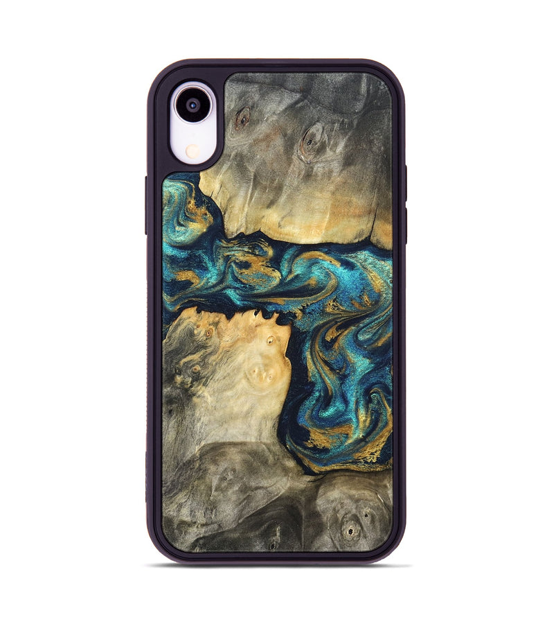 iPhone Xr Wood Phone Case - Rhoda (Teal & Gold, 820842)